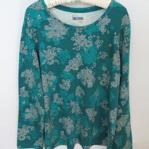 Basic Editions green floral striped 100% cotton long sleeve tee *Sz 1X*